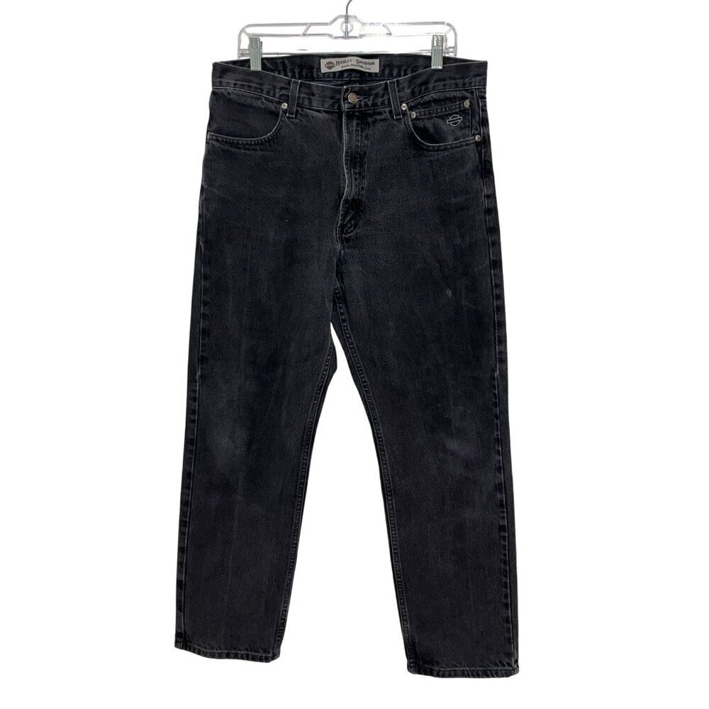 Vintage Harley-Davidson Black Denim Jeans Straight Fit Mens 36x30 Genuine Motorc